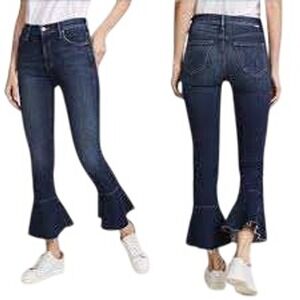 Mother The Cha Cha Fray Jeans 28 Blue Cropped Flare Raw Hem Stretch Denim Pants